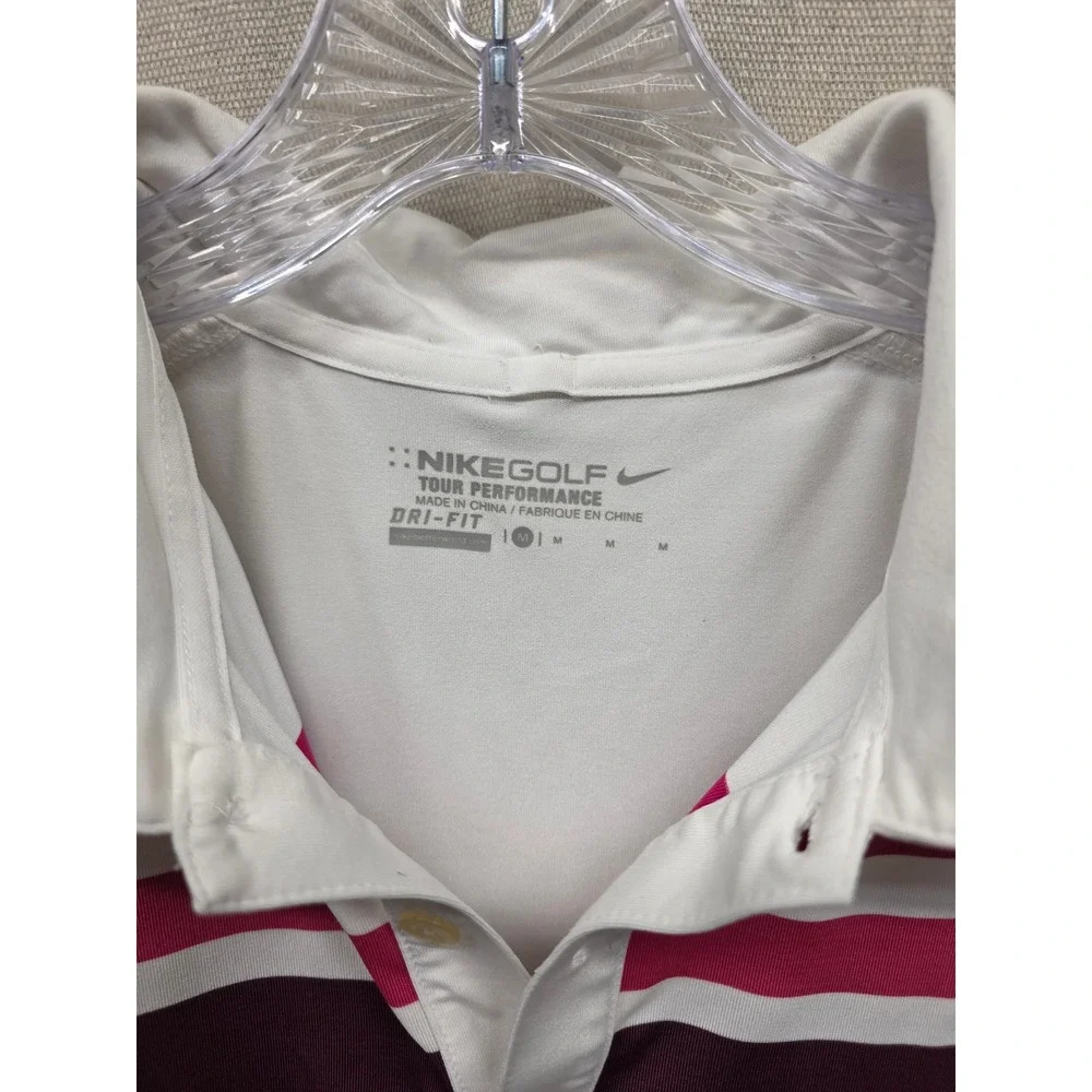 Nike Golf‎ Tour Performance Dri-Fit Striped Polo Shirt Mens Medium White Multi